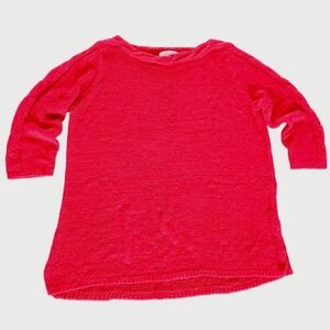 CJ Banks Women Sweater 2X Red 3/4 Sleeve Braided Neck Lightweight Knit Casual